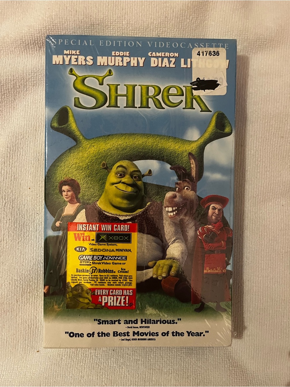 Shrek VHS Special Edition Video Cassette Big Long Box Xbox Sticker, Brand New
